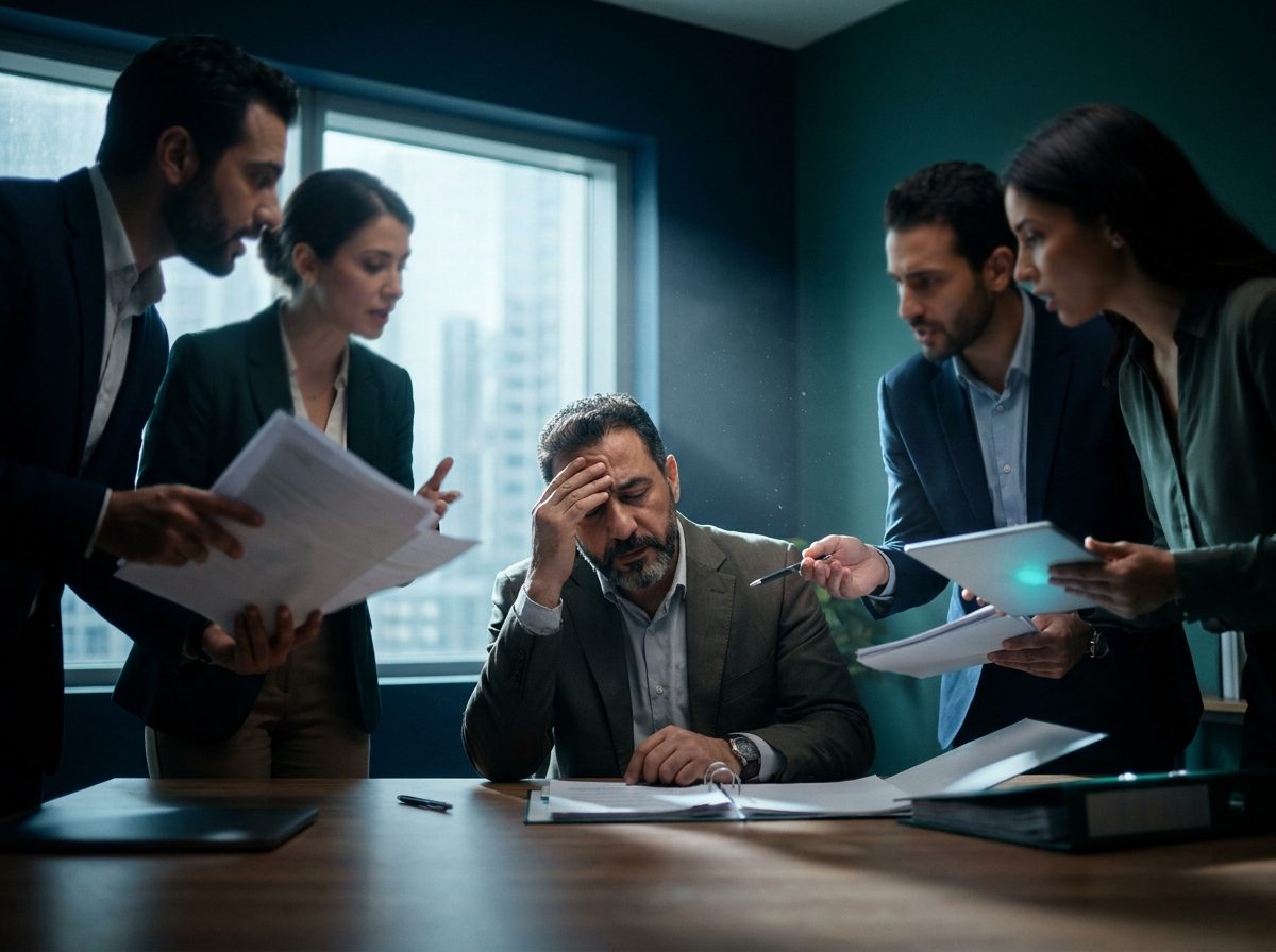 صاحب شركة منهك وفريقه محاصره من كل ناحية بأوراق وطلبات توقيع